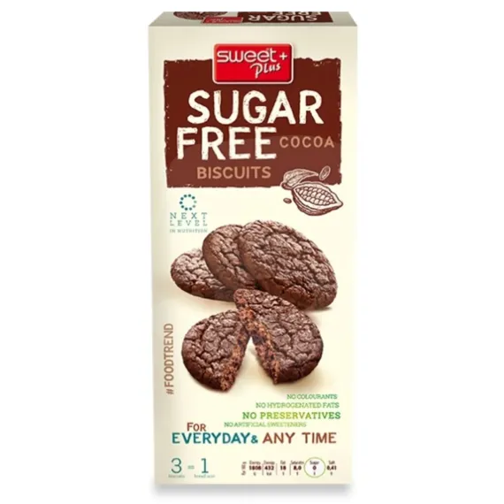 Biscuiți Sweet Plus Sugar Free Cocoa cu cacao, fără zahăr, 100g