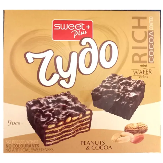 Prăjituri tip napolitană Sweet Plus Chudo cu cremă de alune, alune și glazură de lapte cu cacao, 165g