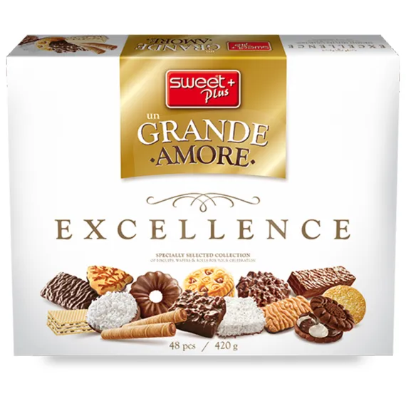 Cutie cu biscuiți și napolitane asortate Sweet Plus Un Grande Amore Excellence, 420g