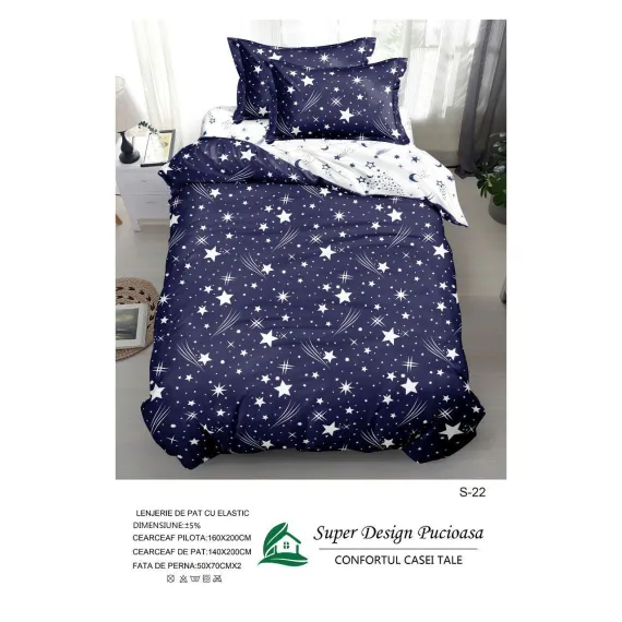 Lenjerie de Pat Single din Finet Super Design Pucioasa, 4 Piese, Cearceaf de Pat cu Elastic 140 x 200 cm, Model S-22