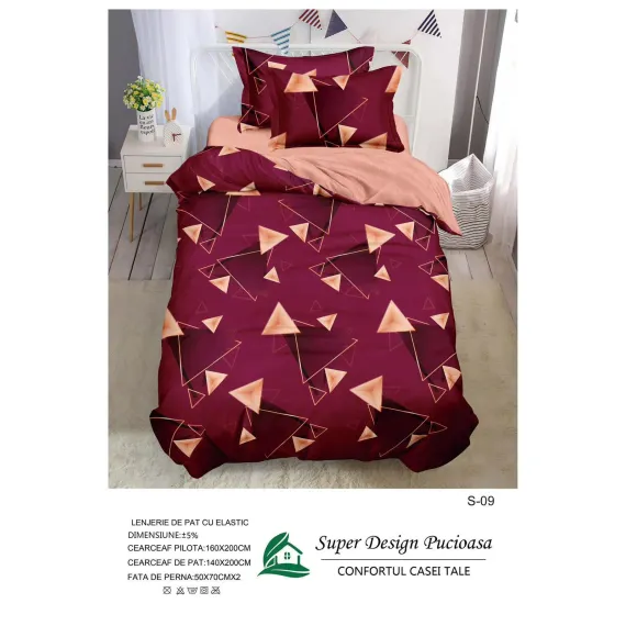Lenjerie de Pat Single din Finet Super Design Pucioasa, 4 Piese, Cearceaf de Pat cu Elastic 140 x 200 cm, Model S-09