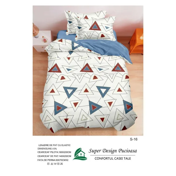 Lenjerie de Pat Single din Finet Super Design Pucioasa, 4 Piese, Cearceaf de Pat cu Elastic 140 x 200 cm, Model S-16