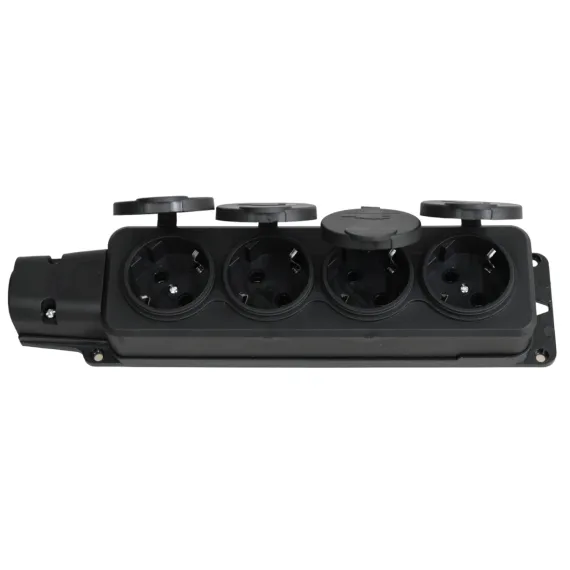 Cap Prelungitor Cauciucat, 4 Posturi cu Capac, IP54, Negru, YW-7504