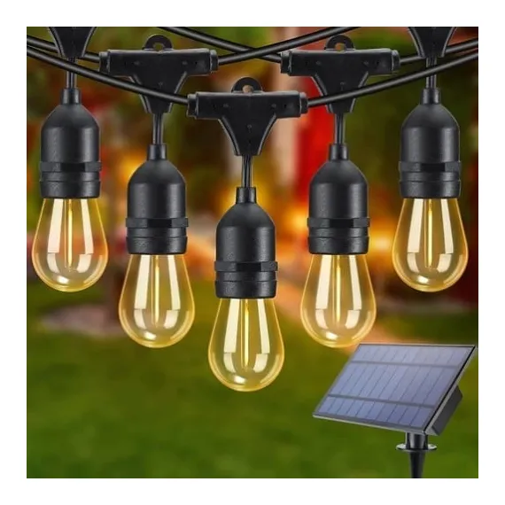 Ghirlandă Solară cu 20 Becuri LED S14, 10 metri, Lumină Caldă, IP65, Interconectabilă