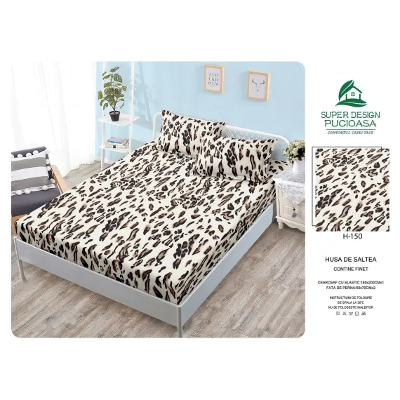 Husă cu Elastic din Finet, Brand Super Design Pucioasa, Model Animal Print, 160x200 cm