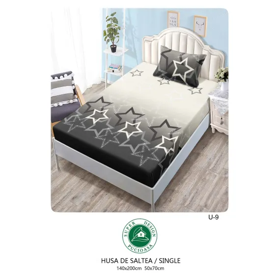 Set Husă de Pat cu Elastic și 1 Față de Pernă, Finet, 140x200 cm, Model Stele Degradé (U-9)