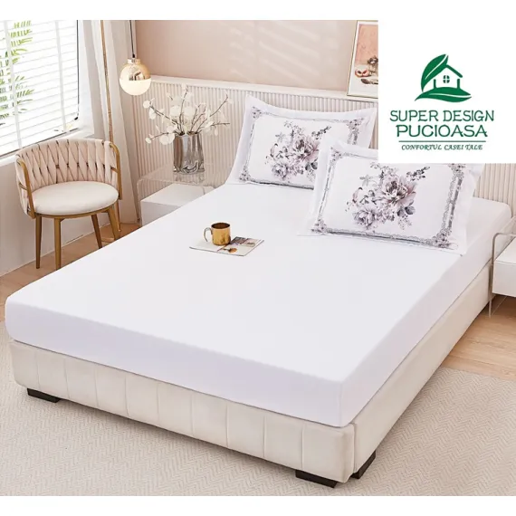 Set Husă de Pat cu Elastic Albă și 2 Fețe de Pernă, Finet, 160x200 cm