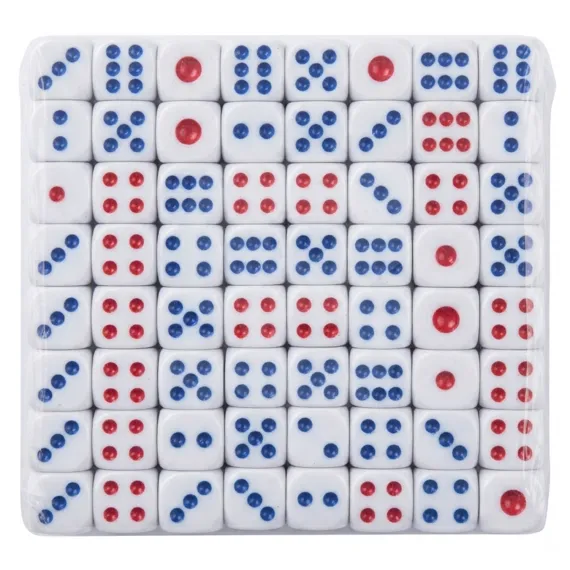 Set de 109 Zaruri Albe cu Puncte Colorate pentru Jocuri