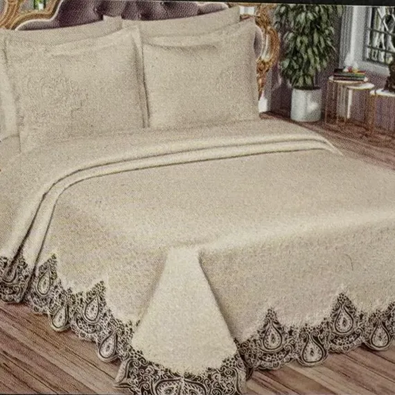 Set lenjerie de pat premium cu cuvertură și dantelă FARAH, 7 piese