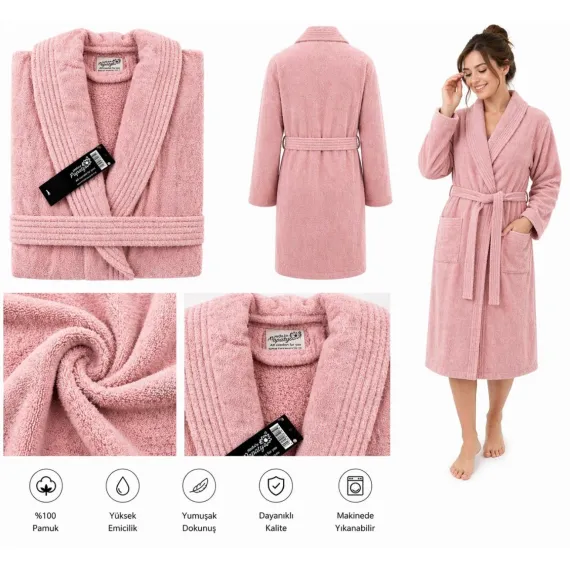 Set Complet Baie: 1 Halat Velur Mărime S/M și 2 Prosoape, Roz