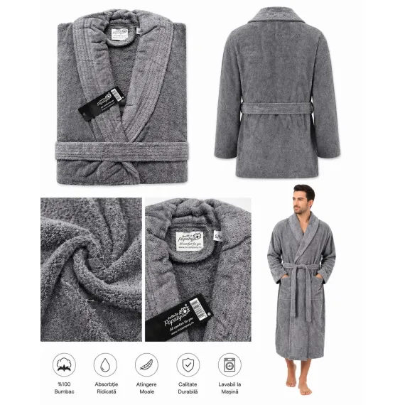 Halat de Baie Velur Gri, Mărimea L/XL