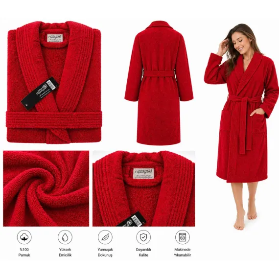 Set Complet Baie: 1 Halat Velur Mărime S/M și 2 Prosoape, Roșu