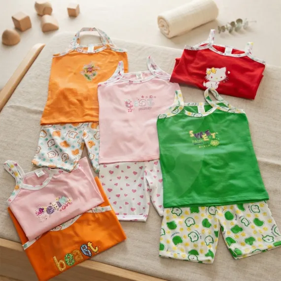 Set 4 Mărimi Pijama Copii cu Pantalon Scurt și Maieu din Bumbac 100% Mărimi 34-40