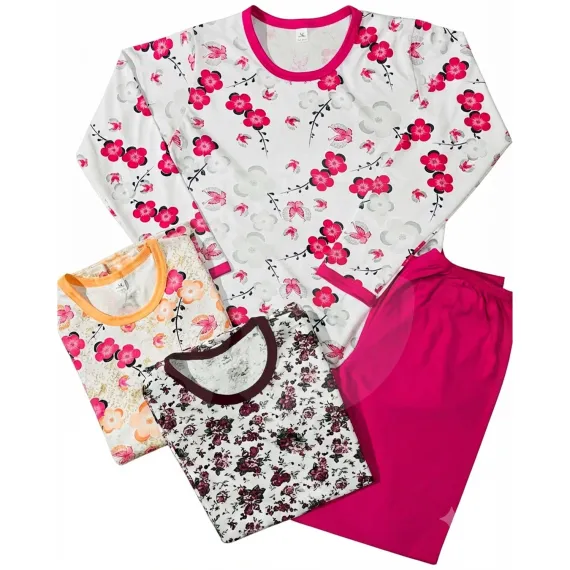 Set 5 Pijamale Damă cu Mânecă Lungă și Pantaloni Lungi, Bumbac 100%, Mărimi 46-54