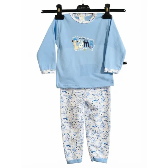Set 4 Mărimi Pijama Copii Albastru din Bumbac 100% Mărimi 26-32