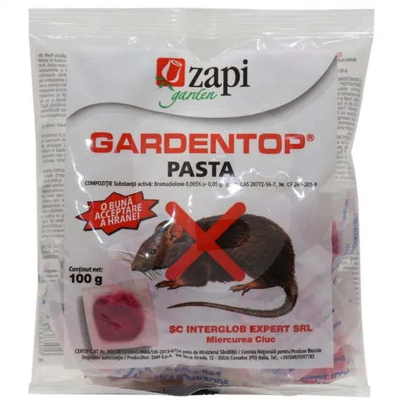 Pastă Combatere Rozătoare Gardentop Anti Șobolani și Șoareci 100g