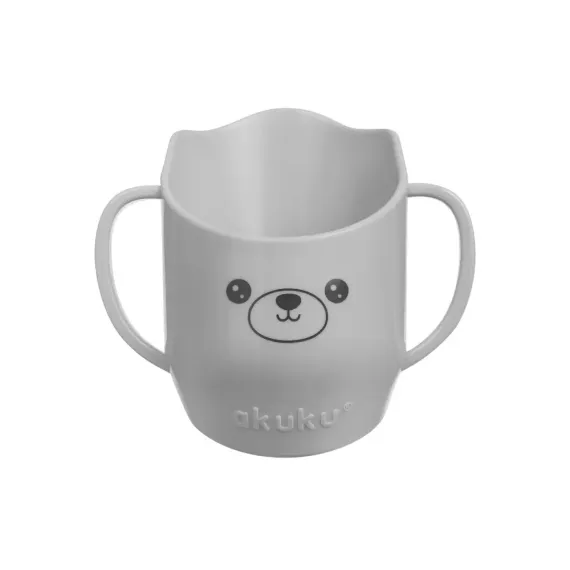 Căniță de antrenament cu margine decupată și mânere, 150 ml, gri, 6 luni+