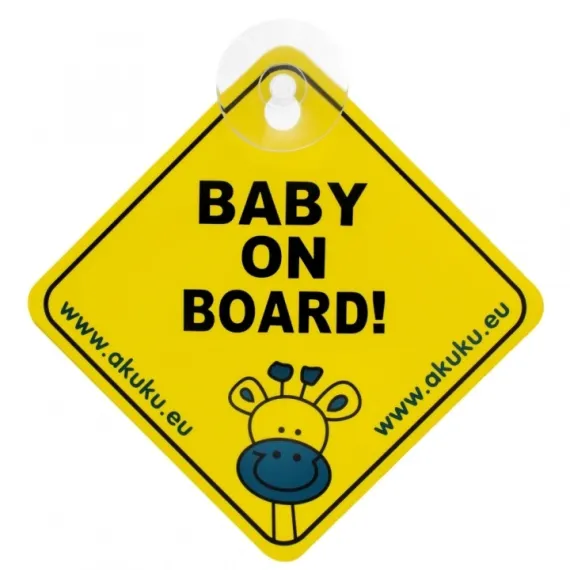 Indicator auto Akuku „Baby on Board”, cu ventuză, 12 × 12 cm