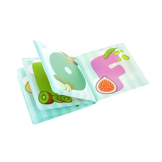 Carte de baie cu scârțâitoare, litere, fructe și legume, 10 pagini