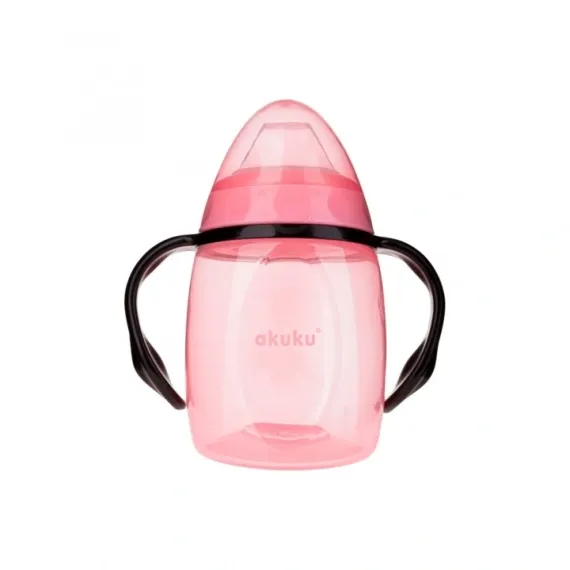 Căniță roz cu mânere și două duze din silicon, 280 ml, 9 luni+