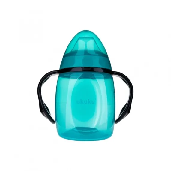 Căniță turcoaz anti-vărsare, 280 ml, cu două duze din silicon, 9 luni+