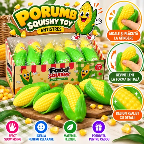 Jucărie Squishy Porumb, Antistres Slow Rising, Moale și Elastică, Design Realist, Culori Diverse