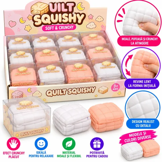 Jucărie Squishy Crunchy Păturică, Antistres Moale cu Efect Crocant, Slow Rising, Modele și Culori Diverse