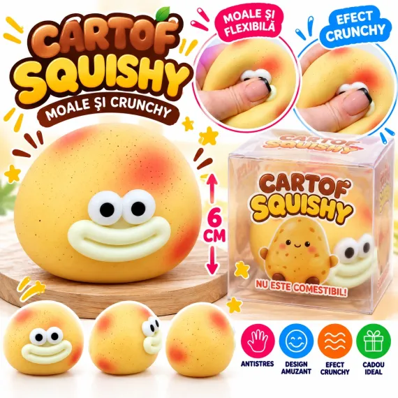 Jucărie Squishy Potato Crunchy, Moale și Flexibilă, Antistres, 6 cm
