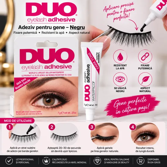 Adeziv pentru gene DUO - negru waterproof, lipici gene 7 g