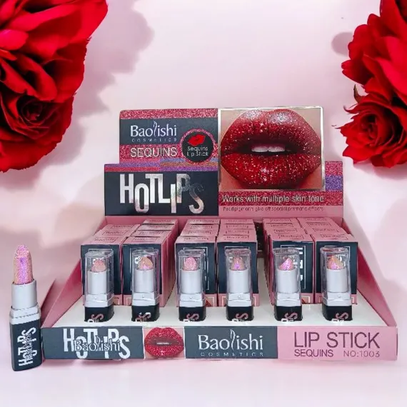 Ruj solid glitter pentru buze cod 1003 Baolishi - Hot Lips, efect sclipitor, 24 bucăți