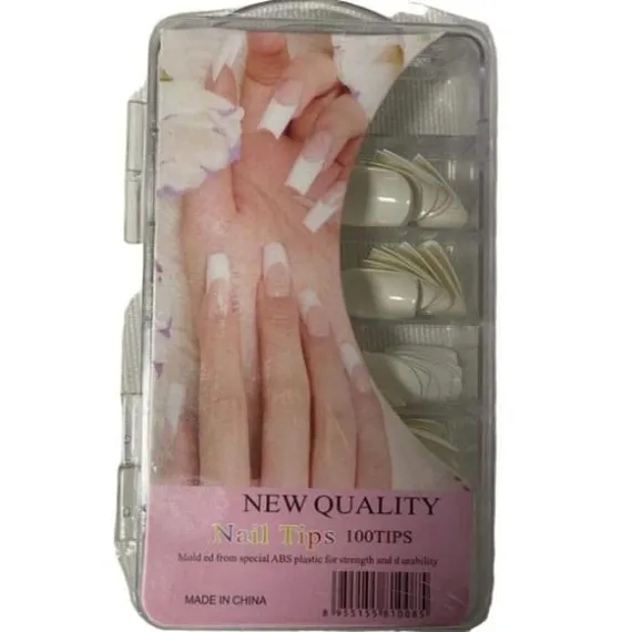 Tipsuri unghii cod D468 set 100 bucăți alb, transparent si nude pentru manichiura profesionala