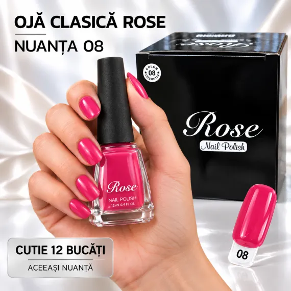 Ojă clasică Rose 12 ml - Nuanța 08 - Set 12 bucăți