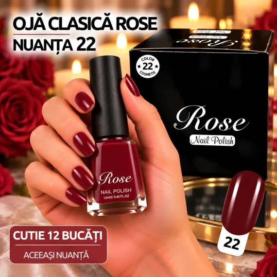 Ojă clasică Rose 12 ml - Nuanța 22 - Set 12 bucăți