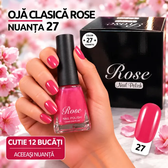 Ojă clasică Rose 12 ml - Nuanța 27 - Set 12 bucăți