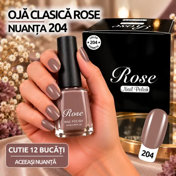 Ojă clasică Rose 12 ml - Nuanța 204 - Set 12 bucăți