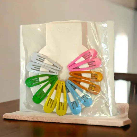 Set clame de păr tip TT - 12 bucăți - culori pastel lucioase - ambalaj evantai pentru copii