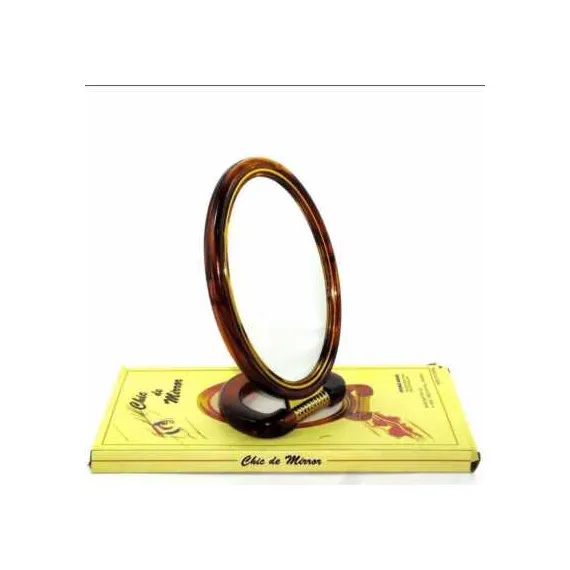 Oglinda cosmetica ovala maro mica cu suport 11×8 cm model clasic cu doua fete