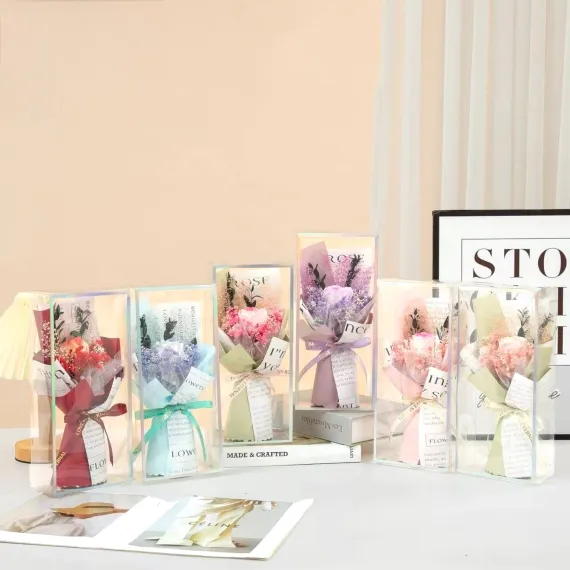 Buchet de flori textile în cutie holografică, - E153