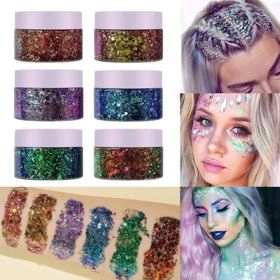 Sclipici Gel 3/1 - Set 6 Culori față/corp/păr O’CHEAL