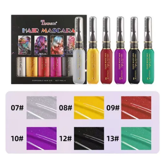 Rimel colorat pentru păr - 15 ml, vopsea temporară pentru șuvițe în 6 nuanțe vibrante și metalizate