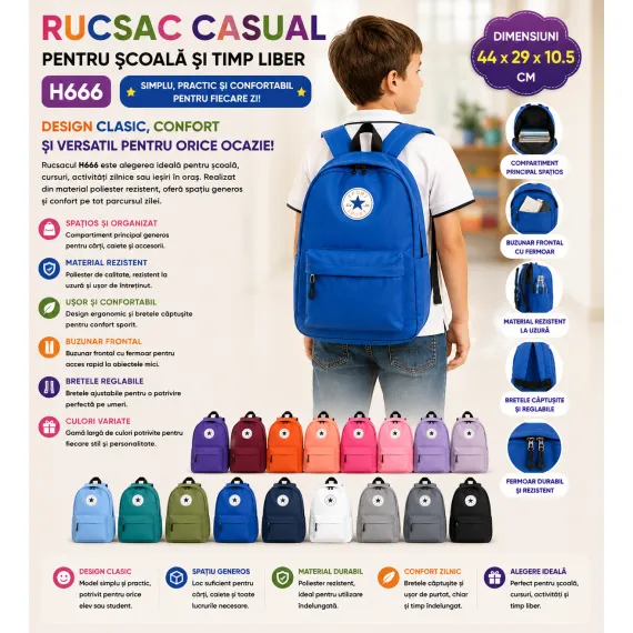Rucsac școlar casual H666 44x29x10,5 cm
