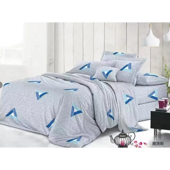 Lenjerie de pat finet 4 piese - geometric albastru - H779