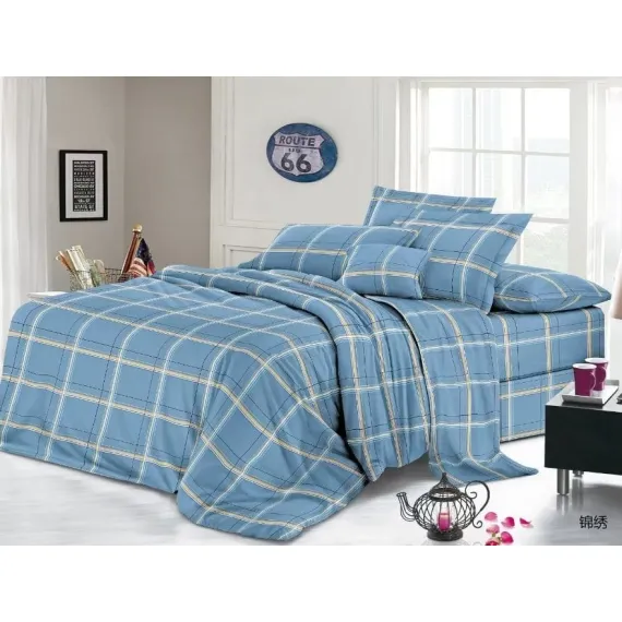 Lenjerie de pat finet 4 piese - carouri bleu - H789
