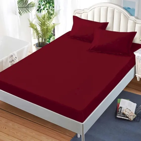 Lenjerie de pat finet visiniu cu elastic 150×200 set 3 piese vișiniu închis (cod H812)