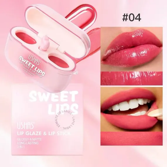 USHAS Sweet Lips UC104B - ruj și luciu de buze 2 în 1, efect glossy și mat - set 12 bucăți
