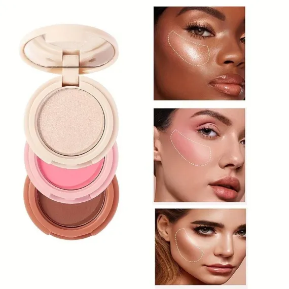 HANDAIYAN H3013 - Paletă 3 în 1 Iluminator, Blush și Contouring
