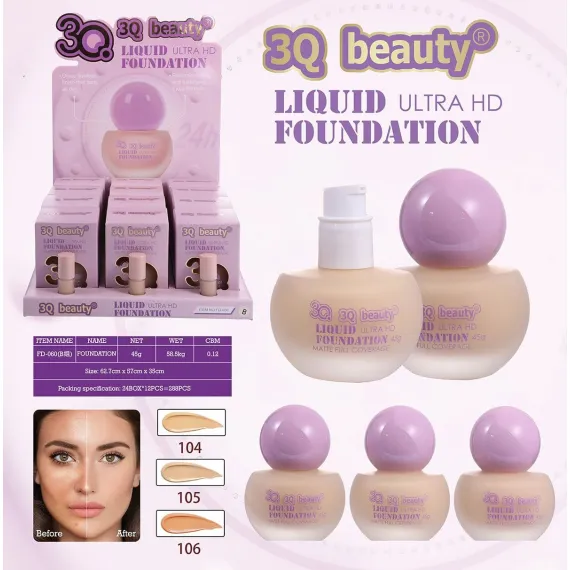 Fond de ten lichid 3Q Beauty Liquid Ultra HD Foundation - 45 g - FD-060