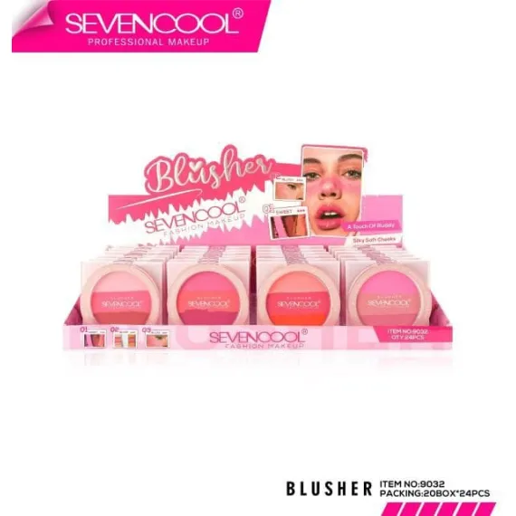 Blush compact roz Sevencool cu efect catifelat și nuanțe buildable