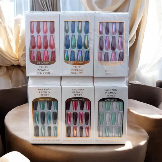 Unghii false cu adeziv set 12 bucăți Nail Fairy Premium pentru manichiură rapidă