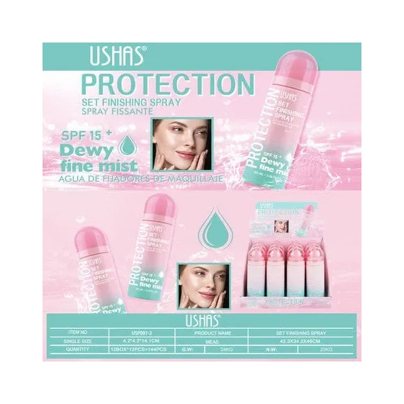 Spray fixare machiaj SPF 15 Ushas Protection cu efect luminos natural USP001-2